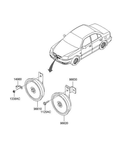 2006 Hyundai Accent Bracket-Horn Mounting Diagram for 96620-25101