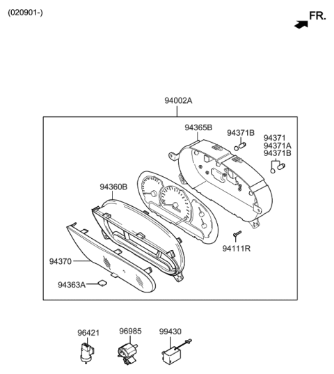 2006 Hyundai Accent Cluster Assembly-Instrument(Mph) Diagram for 94001-25710