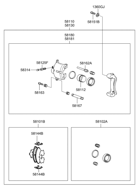 2002 Hyundai Accent Brake Assembly-Front,LH Diagram for 58110-25000