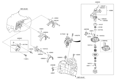 2014 Hyundai Elantra GT Gear Shift Control-Manual Diagram
