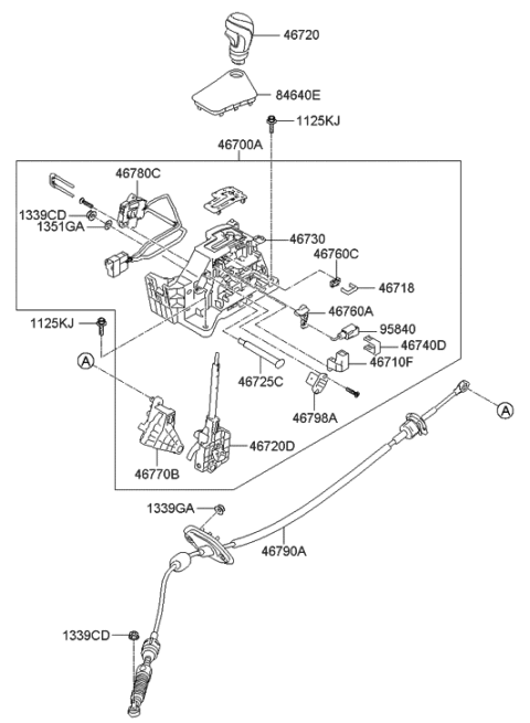 2013 Hyundai Elantra GT Cable Assembly-Automatic Transmission Diagram for 46790-A5100