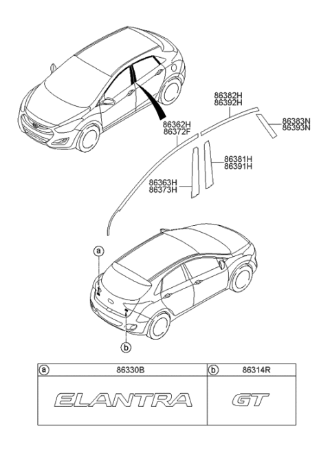 2014 Hyundai Elantra GT Tape-Front Door Black Frame Rear RH Diagram for 86373-A5000