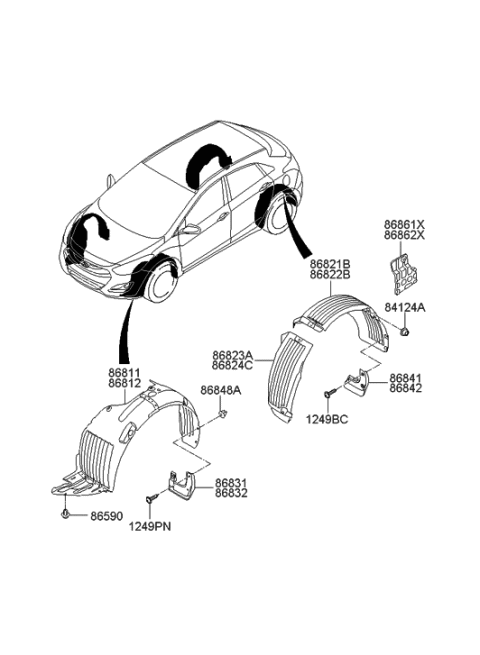 2013 Hyundai Elantra GT Front Wheel Mud Guard Assembly, Left Diagram for 86831-A5000