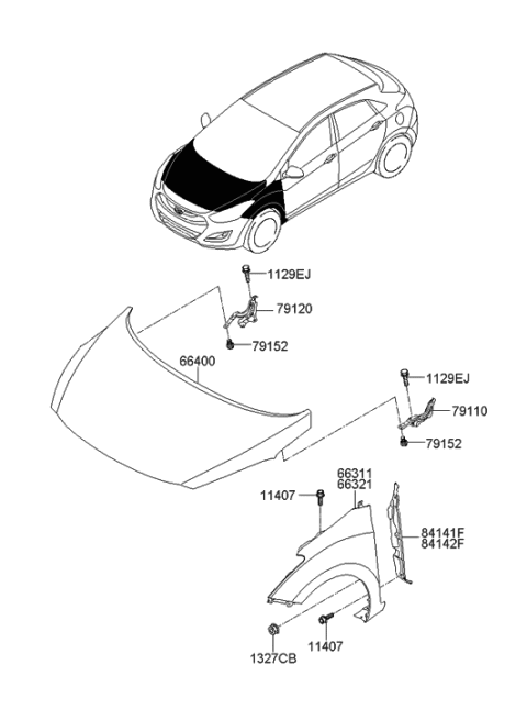 2013 Hyundai Elantra GT Fender & Hood Panel Diagram