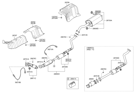 2014 Hyundai Elantra GT Center Muffler Complete Diagram for 28600-A5350