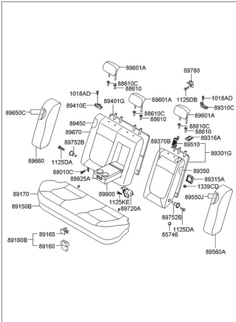 2005 Hyundai Sonata Rear Right-Hand Seat Back Covering Assembly Diagram for 89470-3K700-QZO