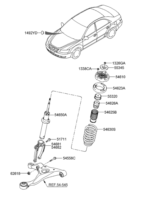 2005 Hyundai Sonata Strut Assembly Diagram for 54611-3K040