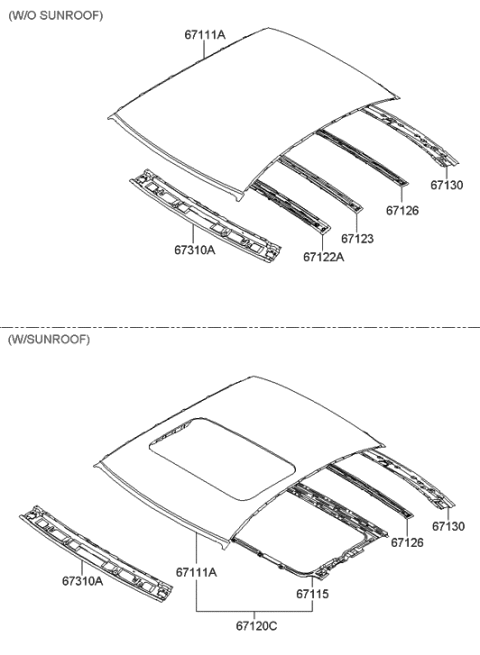 2005 Hyundai Sonata Rail Assembly-Roof Front Diagram for 67121-3K050