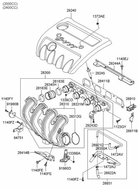 2005 Hyundai Sonata Manifold Module-Inlet Diagram for 28300-25950