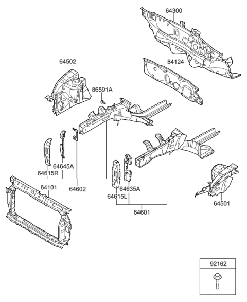 2015 Hyundai Accent Fender Apron & Radiator Support Panel Diagram