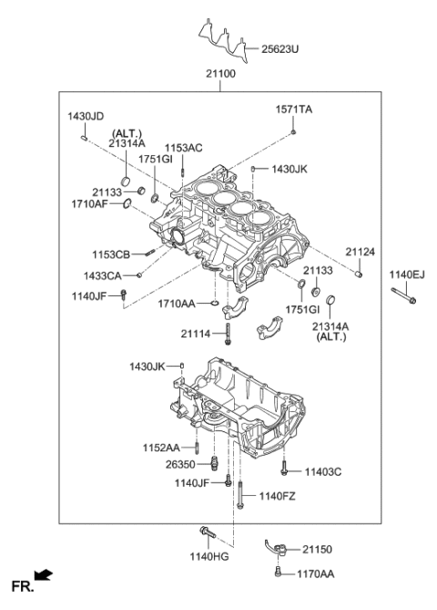 2017 Hyundai Accent Block Assembly-Cylinder Diagram for 21100-2B650