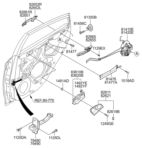 2016 Hyundai Accent Rear Interior Door Handle Assembly, Left Diagram for 83610-1R000-RDR