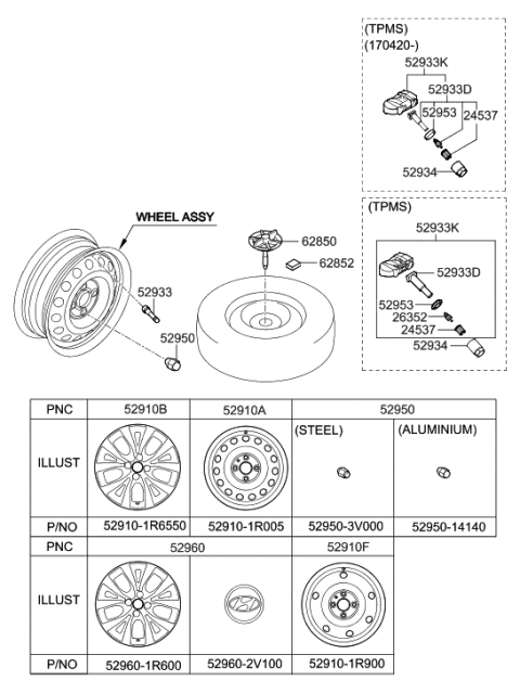 2015 Hyundai Accent Wheel Hub Cap Assembly Diagram for 52960-1R100