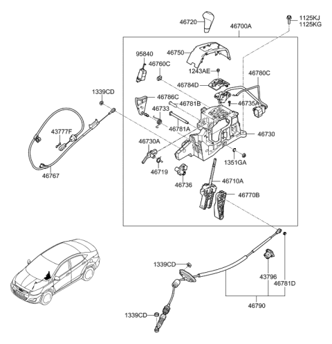 2016 Hyundai Accent Lever Assembly-Automatic Transmission Diagram for 46700-1R221