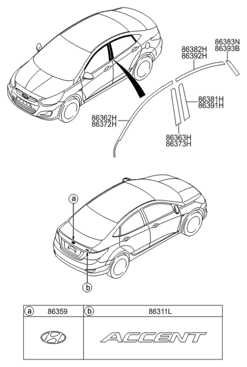 2017 Hyundai Accent Tape-Rear Door Black Frame Upper,RH Diagram for 86392-0U200