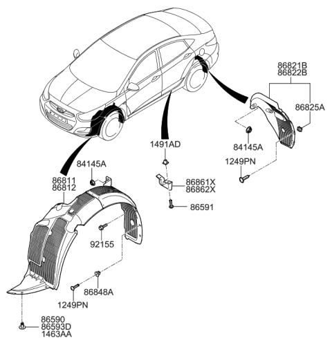 2015 Hyundai Accent Rear Wheel Guard Assembly,Left Diagram for 86821-1R000