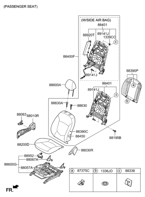 2015 Hyundai Accent Front Passenger Side Seat Back Covering Diagram for 88460-1R370-SCH