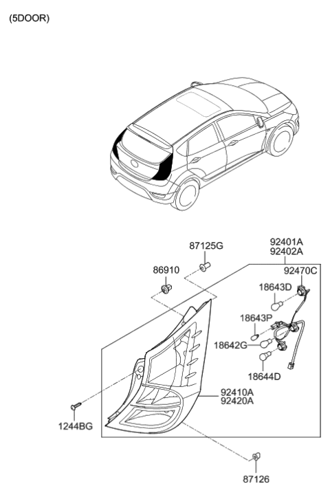 2015 Hyundai Accent Rear Combination Holder & Wiring Diagram for 92440-1R600