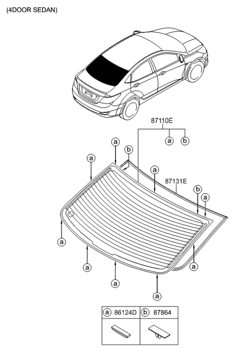 2015 Hyundai Accent Rear Window Glass & Moulding Diagram 1