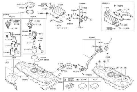 2015 Hyundai Accent Fuel Pump Sender Assembly Diagram for 94460-1W500