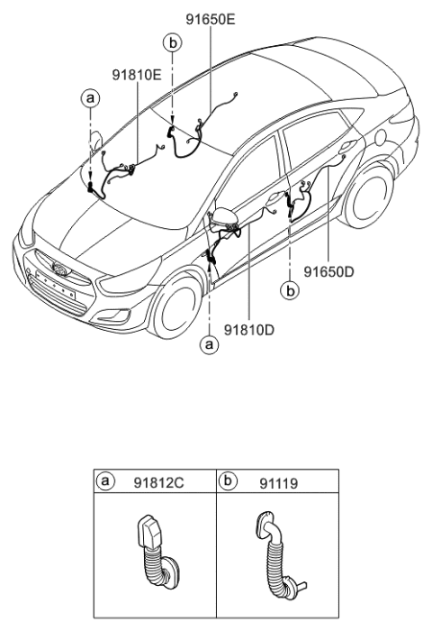 2016 Hyundai Accent Wiring Assembly-Front Door(Driver) Diagram for 91600-1R676
