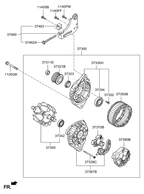 2016 Hyundai Accent Generator Assembly Diagram for 37300-2B510