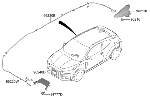 2021 Hyundai Veloster Combination Antenna Assembly Diagram for 96210-J3000-MZH