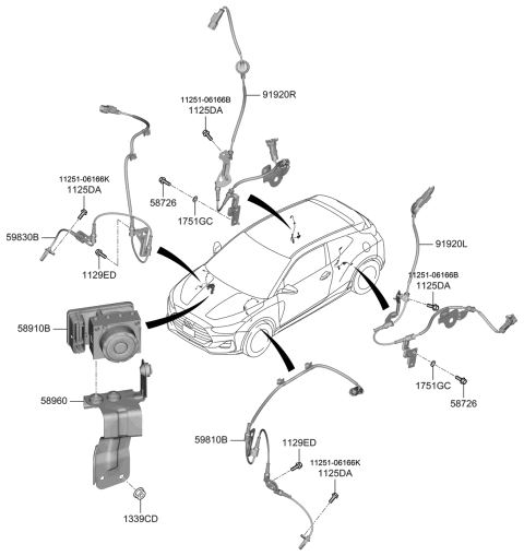 2021 Hyundai Veloster Sensor Assembly-Front ABS.LH Diagram for 59810-J3000