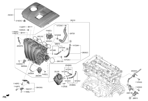 2021 Hyundai Veloster Engine Cover Assembly Diagram for 29240-2B220