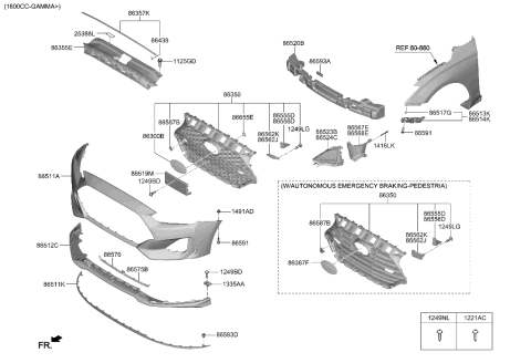2021 Hyundai Veloster Radiator Grille Assembly Diagram for 86380-J3520