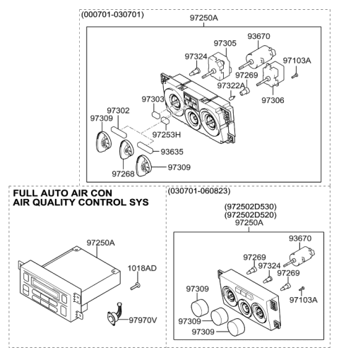 2005 Hyundai Elantra Heater Control Assembly Diagram for 97250-2D530-CA