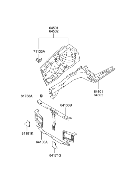 2004 Hyundai Elantra Fender Apron & Radiator Support Panel Diagram