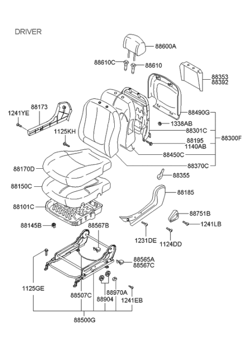 2003 Hyundai Elantra Track Assembly-Front Seat Driver Diagram for 88500-2D952-ZE
