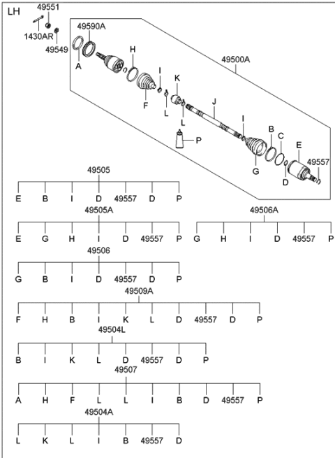 2001 Hyundai Elantra Shaft Assembly-Drive,LH Diagram for 49501-2D513
