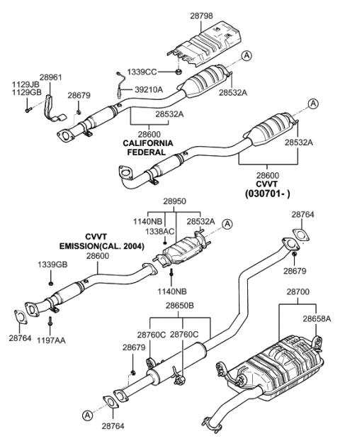 2001 Hyundai Elantra Muffler & Exhaust Pipe Diagram