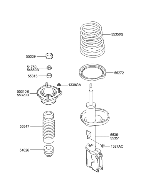 2002 Hyundai Elantra Rear Right-Hand Shock Absorber Assembly Diagram for 55361-2D000