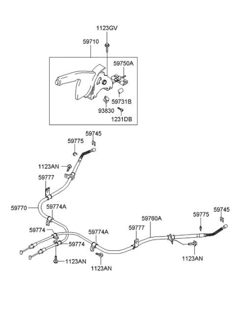 2006 Hyundai Elantra Lever Assembly-Parking Brake Diagram for 59710-2D520-ZE