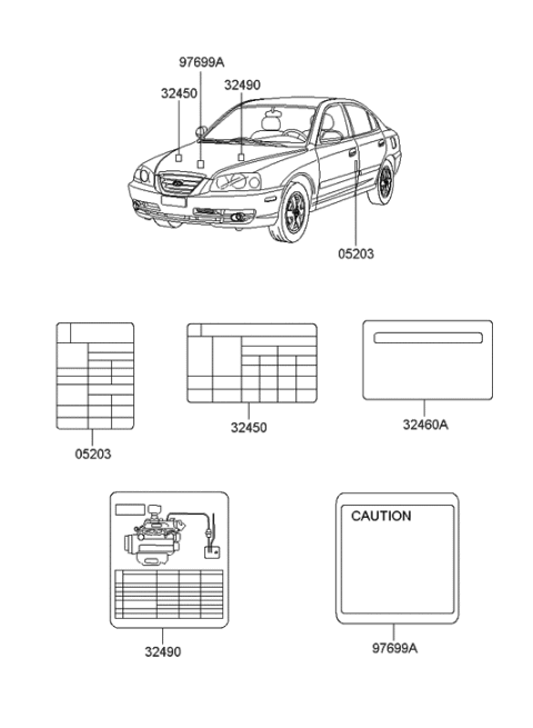 2002 Hyundai Elantra Label Diagram