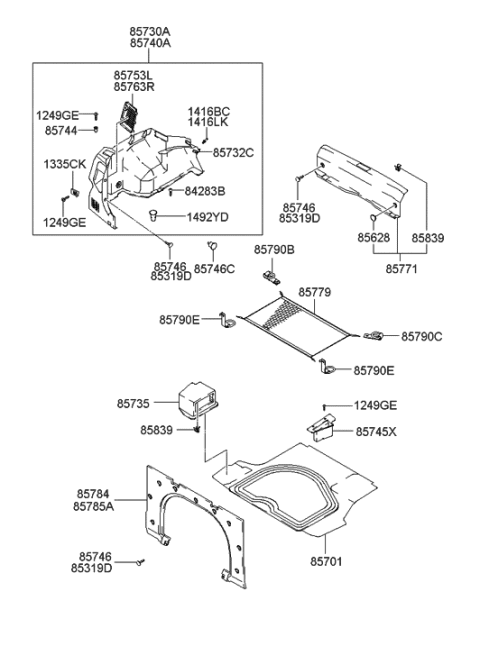 2000 Hyundai Elantra Trim Assembly-Luggage Side RH Diagram for 85740-2D500