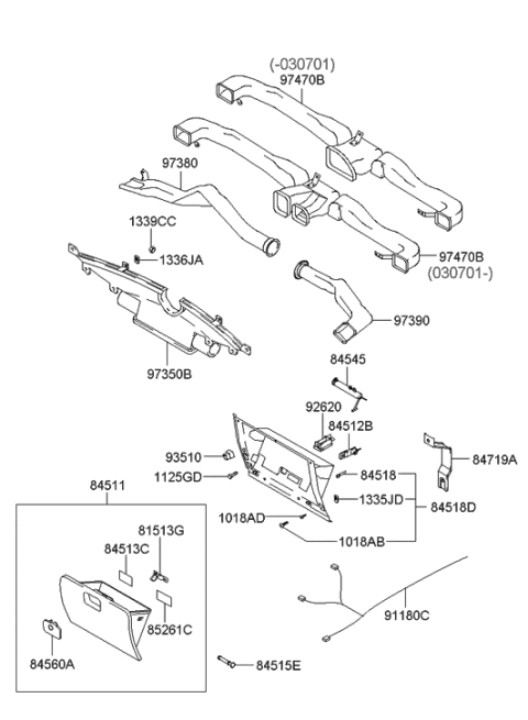 2004 Hyundai Elantra Knob Assembly-Glove Box Diagram for 84560-2D100-ZE