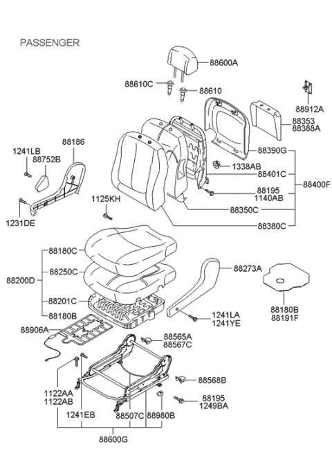 2002 Hyundai Elantra Front Passenger Side Seat Back Covering Diagram for 88460-2D331-FAS