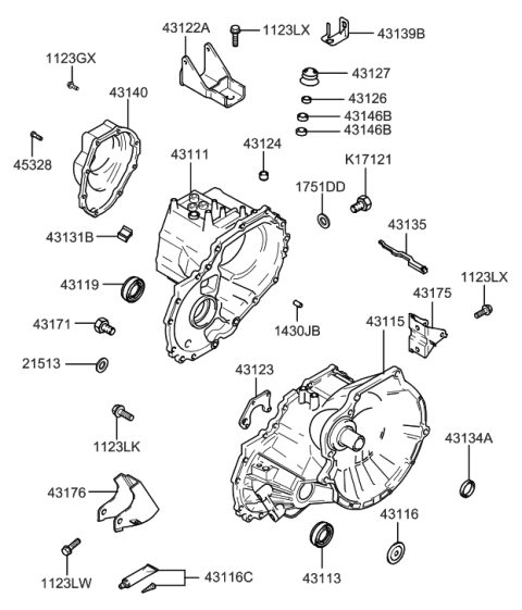 2002 Hyundai Elantra Case-Manual Transmission Diagram for 43111-28501