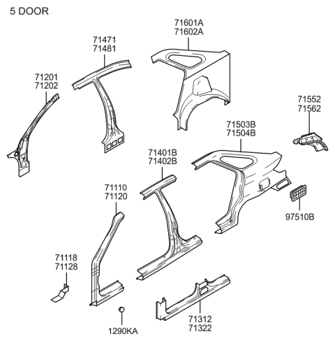 2003 Hyundai Elantra Panel Assembly-Quarter Inner & Wheel House Com Diagram for 71602-2D211