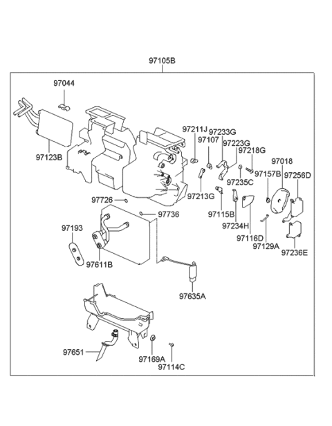 2004 Hyundai Elantra Heater & Evaporator Assembly Diagram for 97205-2D051