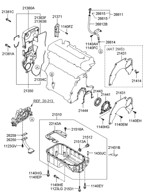 2000 Hyundai Elantra Belt Cover & Oil Pan Diagram
