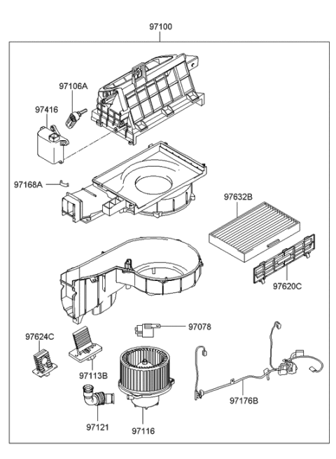 2004 Hyundai Elantra Motor & Fan Assembly-A/C Blower Diagram for 97113-2D010