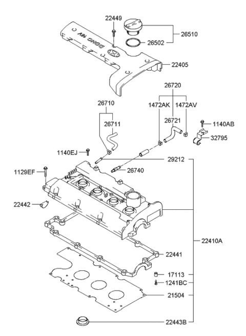 2003 Hyundai Elantra Cover Assembly-Rocker Diagram for 22410-23510