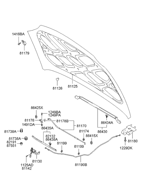 2005 Hyundai Elantra Cable Assembly-Hood Latch Release Diagram for 81190-2D000