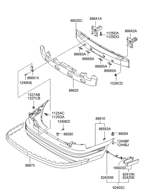2003 Hyundai Elantra Lamp Holder And Wiring Assembly Diagram for 92430-2D250