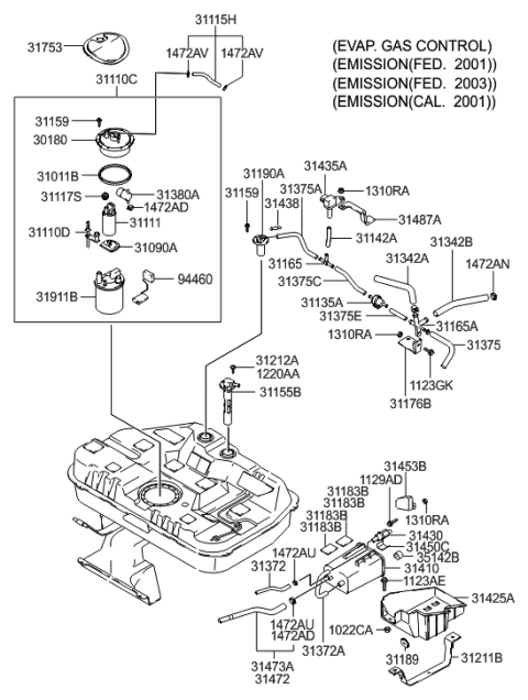 2001 Hyundai Elantra Hose-Ventilator Diagram for 31038-2D500